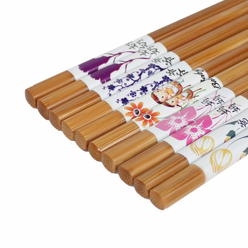 唐宗筷筷子套装创意家庭快子竹制印花幸福一家亲家用碳化竹筷5双
